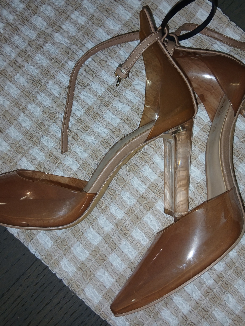 Aldo Clear Brown PVC Block Heel Sandals